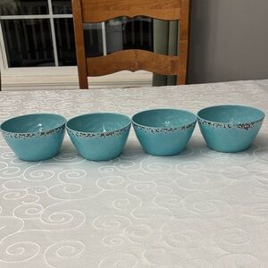 Tommy Bahama Melamine Turquoise Blue Rustic Crackle 4-inch - four bowls